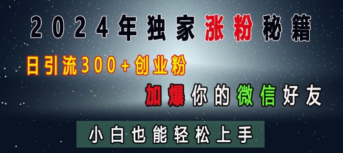 2024年独家涨粉秘籍，日引流300+创业粉，加爆你的微信好友，小白也能轻松上手|无忧资源社