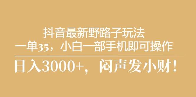 （10766期）抖音最新野路子玩法，一单35，小白一部手机即可操作，，日入3000+，闷…|无忧资源社