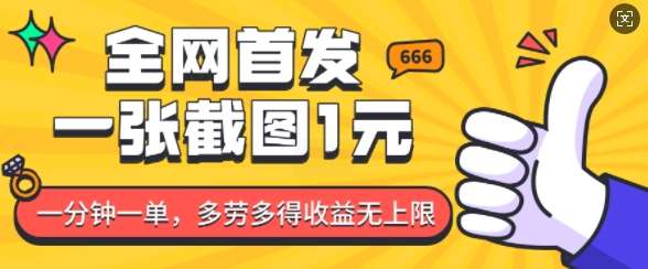 全网首发，一张截图1块钱，一分钟一单，多劳多得，收益无上限|无忧资源社