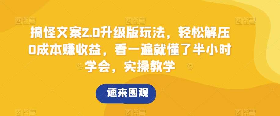 搞怪文案2.0升级版玩法，轻松解压0成本赚收益，看一遍就懂了半小时学会，实操教学【揭秘】|无忧资源社