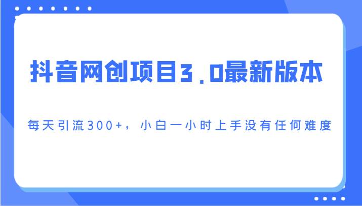 抖音网创项目3.0最新版本，每天引流300+，小白一小时上手没有任何难度|无忧资源社