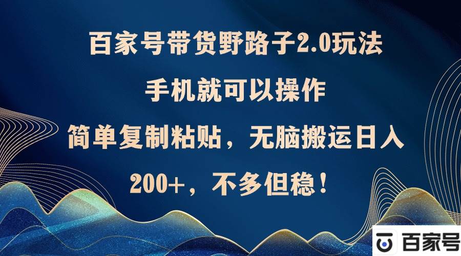 （12804期）百家号带货野路子2.0玩法，手机就可以操作，简单复制粘贴，无脑搬运日…|无忧资源社