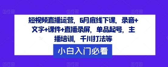 短视频直播运营，6月底线下课，录音+文字+课件+直播录屏，单品起号，主播培训，千川打法等|无忧资源社