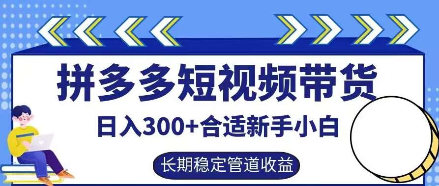 拼多多短视频带货日入300+有长期稳定被动收益，合适新手小白【揭秘】|无忧资源社