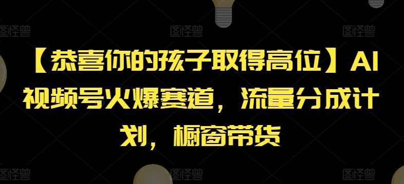 【恭喜你的孩子取得高位】AI视频号火爆赛道，流量分成计划，橱窗带货【揭秘】|无忧资源社