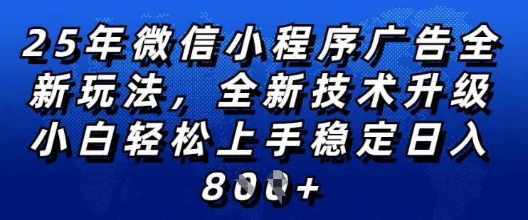 2025年微信小程序全新玩法纯小白易上手，稳定日入多张，技术全新升级，全网首发【揭秘】|无忧资源社