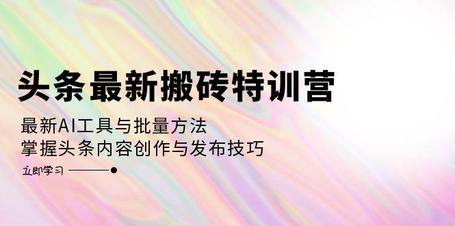 （12819期）头条最新搬砖特训营：最新AI工具与批量方法，掌握头条内容创作与发布技巧|无忧资源社