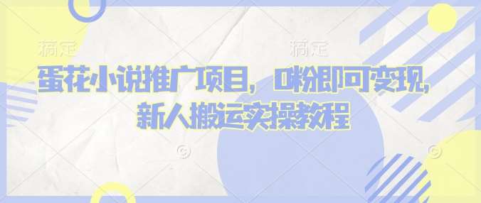 蛋花小说推文项目，0粉即可变现，新人搬运实操教程|无忧资源社