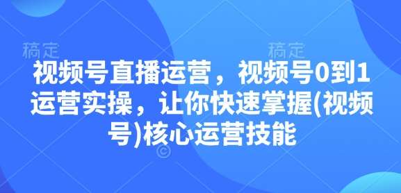 视频号直播运营，视频号0到1运营实操，让你快速掌握(视频号)核心运营技能|无忧资源社