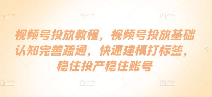 视频号投放教程，​视频号投放基础认知完善疏通，快速建模打标签，稳住投产稳住账号|无忧资源社