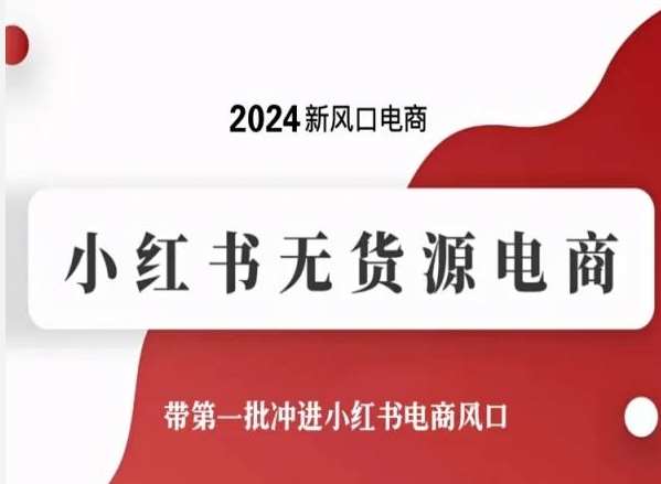 2024新风口电商，小红书无货源电商，带第一批冲进小红书电商风口|无忧资源社