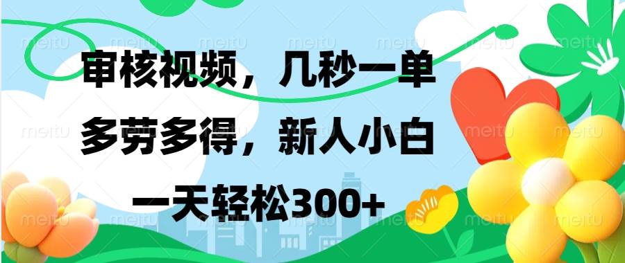 （13719期）视频审核，新手可做，多劳多得，新人小白一天轻松300+|无忧资源社