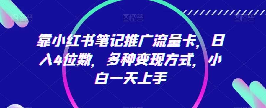 靠小红书笔记推广流量卡，日入4位数，多种变现方式，小白一天上手|无忧资源社