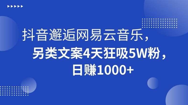 抖音邂逅网易云音乐，另类文案4天狂吸5W粉，日赚1000+【揭秘】|无忧资源社