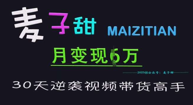 麦子甜30天逆袭视频带货高手，单月变现6W加特训营|无忧资源社