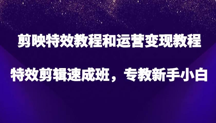 剪映特效教程和运营变现教程，特效剪辑速成班，专教新手小白|无忧资源社