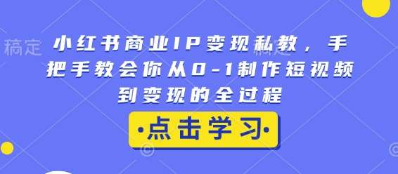 小红书商业IP变现私教，手把手教会你从0-1制作短视频到变现的全过程|无忧资源社