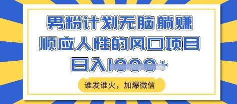 男粉计划无脑躺Z，顺应人性的风口项目，谁发谁火，加爆微信，日入多张【揭秘】|无忧资源社