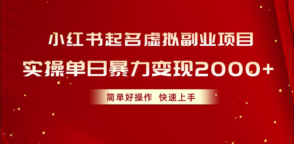 （10856期）小红书起名虚拟副业项目，实操单日暴力变现2000+，简单好操作，快速上手|无忧资源社