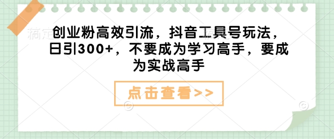 创业粉高效引流，抖音工具号玩法，日引300+，不要成为学习高手，要成为实战高手|无忧资源社