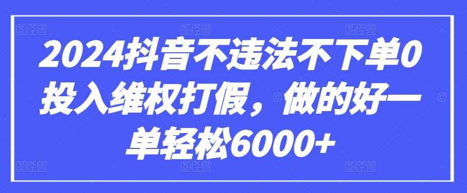 2024抖音不违法不下单0投入维权打假，做的好一单轻松6000+【仅揭秘】|无忧资源社