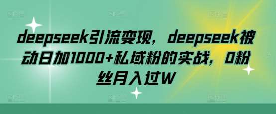 deepseek引流变现，deepseek被动日加1000+私域粉的实战，0粉丝月入过W|无忧资源社