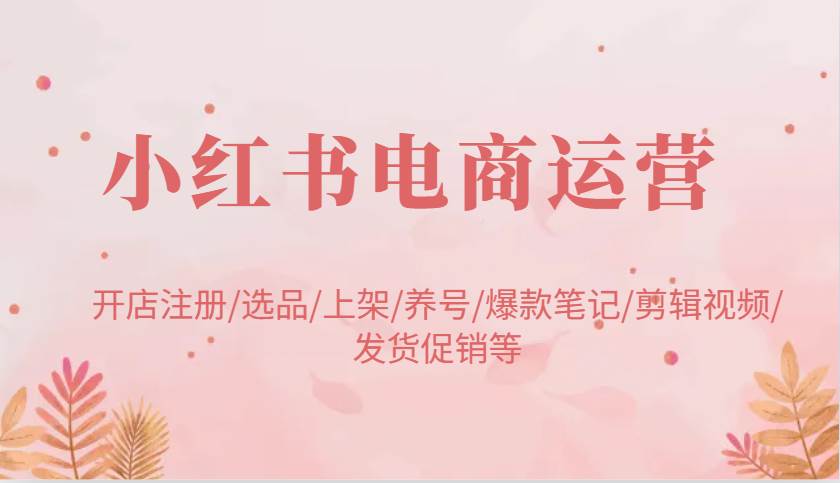 小红书电商运营：开店注册/选品/上架/养号/爆款笔记/剪辑视频/发货促销等|无忧资源社