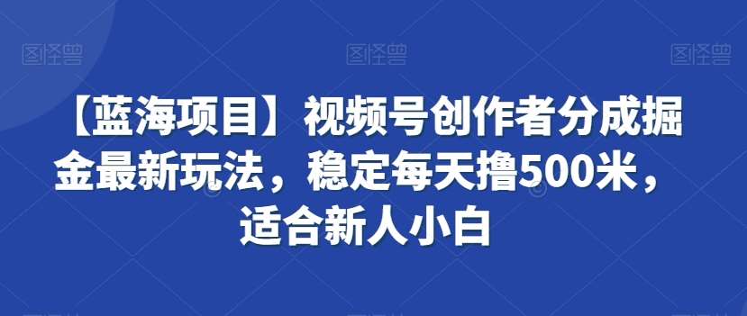 【蓝海项目】视频号创作者分成掘金最新玩法，稳定每天撸500米，适合新人小白【揭秘】|无忧资源社