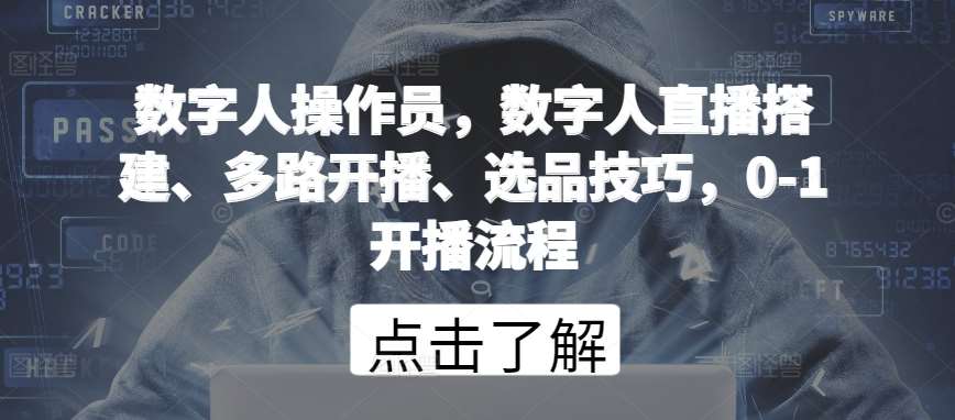 数字人操作员，数字人直播搭建、多路开播、选品技巧，0-1开播流程|无忧资源社