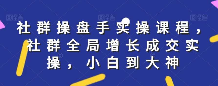 社群实操课程，社群全局增长成交实操，小白到大神|无忧资源社