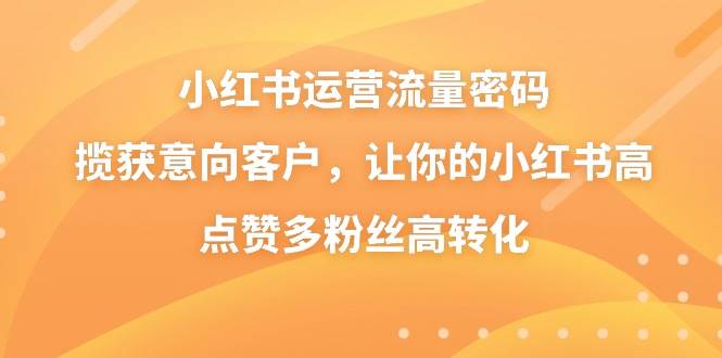 （8764期）小红书运营流量密码，揽获意向客户，让你的小红书高点赞多粉丝高转化|无忧资源社