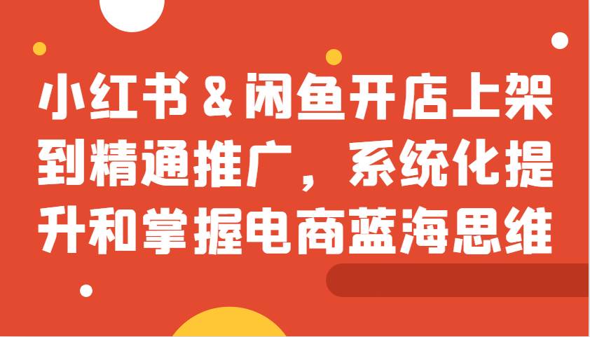 小红书&闲鱼开店上架到精通推广，系统化提升和掌握电商蓝海思维|无忧资源社