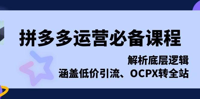 （13700期）拼多多运营必备课程，解析底层逻辑，涵盖低价引流、OCPX转全站|无忧资源社