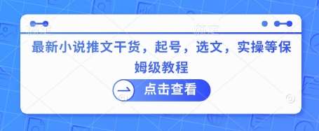 最新小说推文干货，起号，选文，实操等保姆级教程|无忧资源社