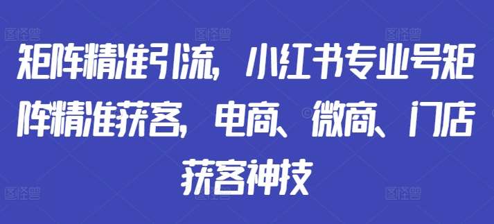 矩阵精准引流，小红书专业号矩阵精准获客，电商、微商、门店获客神技|无忧资源社