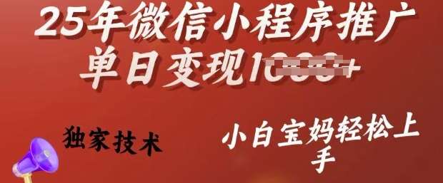 25年微信小程序推广单日变现多张，独家技术，小白宝妈轻松上手【揭秘】|无忧资源社