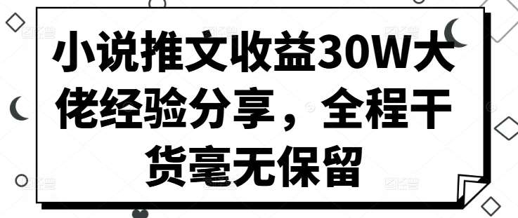 小说推文收益30W大佬经验分享，全程干货毫无保留|无忧资源社