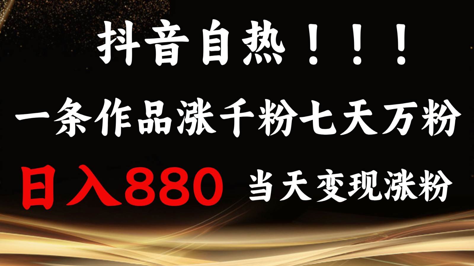 抖音小红书自热，一条作品1000粉，7天万粉，单日变现880收益|无忧资源社
