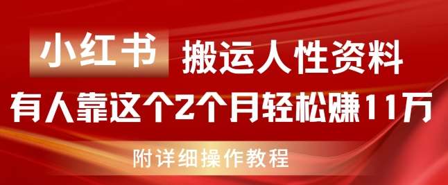 小红书搬运人性资料，有人靠这个2个月轻松赚11w，附教程【揭秘】|无忧资源社