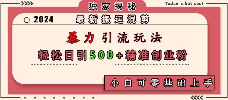 最新搬运混剪暴力引流玩法，轻松日引500+精准创业粉，小白可零基础上手|无忧资源社
