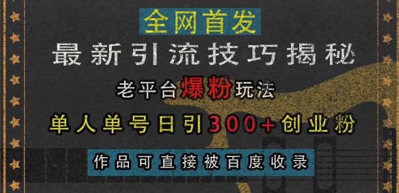 最新引流技巧揭秘，老平台爆粉玩法，单人单号日引300+创业粉，作品可直接被百度收录|无忧资源社