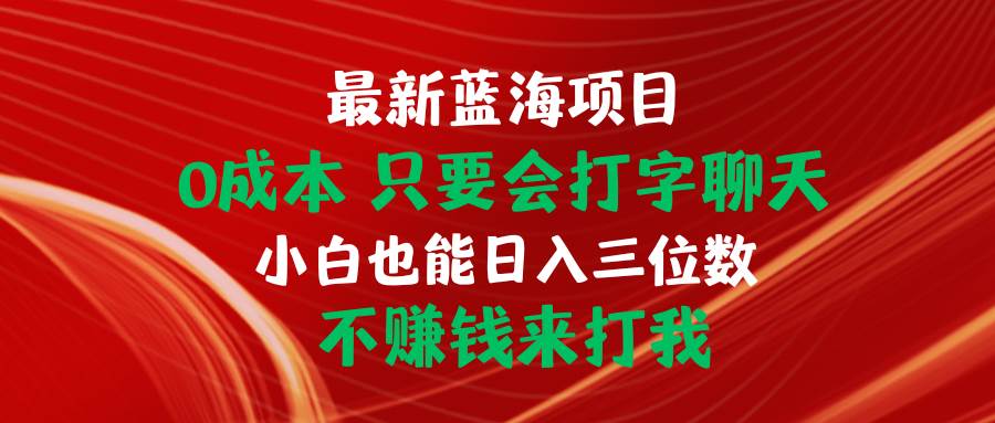 （10424期）最新蓝海项目 0成本 只要会打字聊天 小白也能日入三位数 不赚钱来打我|无忧资源社