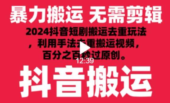 2024最新抖音搬运技术，抖音短剧视频去重，手法搬运，利用工具去重，达到秒过原创的效果【揭秘】|无忧资源社