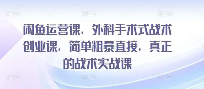 闲鱼运营课，外科手术式战术创业课，简单粗暴直接，真正的战术实战课|无忧资源社