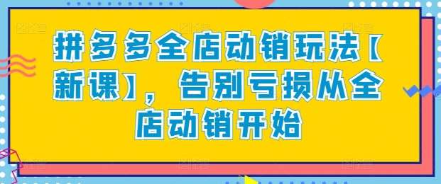 拼多多全店动销玩法【新课】，告别亏损从全店动销开始|无忧资源社