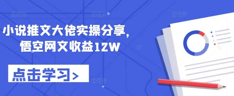 小说推文大佬实操分享，悟空网文收益12W|无忧资源社