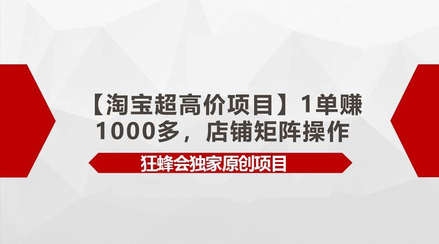 【淘宝超高价项目】1单赚1000多,店铺矩阵操作|无忧资源社