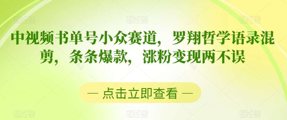 中视频书单号小众赛道，罗翔哲学语录混剪，条条爆款，涨粉变现两不误【揭秘】|无忧资源社