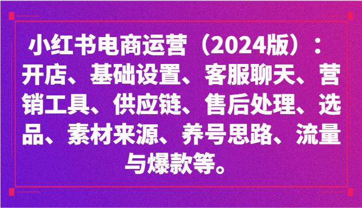 小红书电商运营（2024版）：开店、设置、供应链、选品、素材、养号、流量与爆款等|无忧资源社