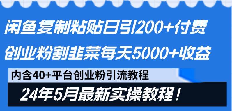 闲鱼复制粘贴日引200+付费创业粉，24年5月最新方法！割韭菜日稳定5000+收益|无忧资源社